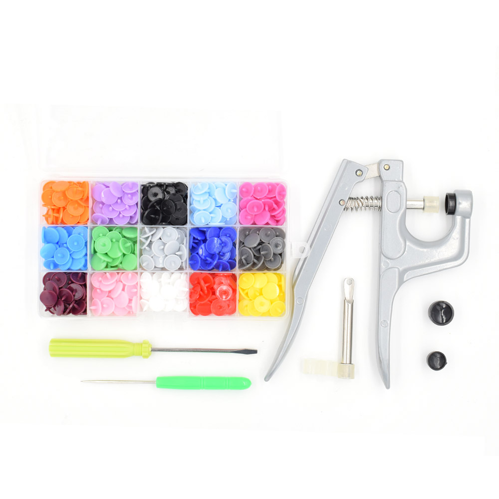 Snap Fastener Set - Metal basın pense renkli reçine düğmeler